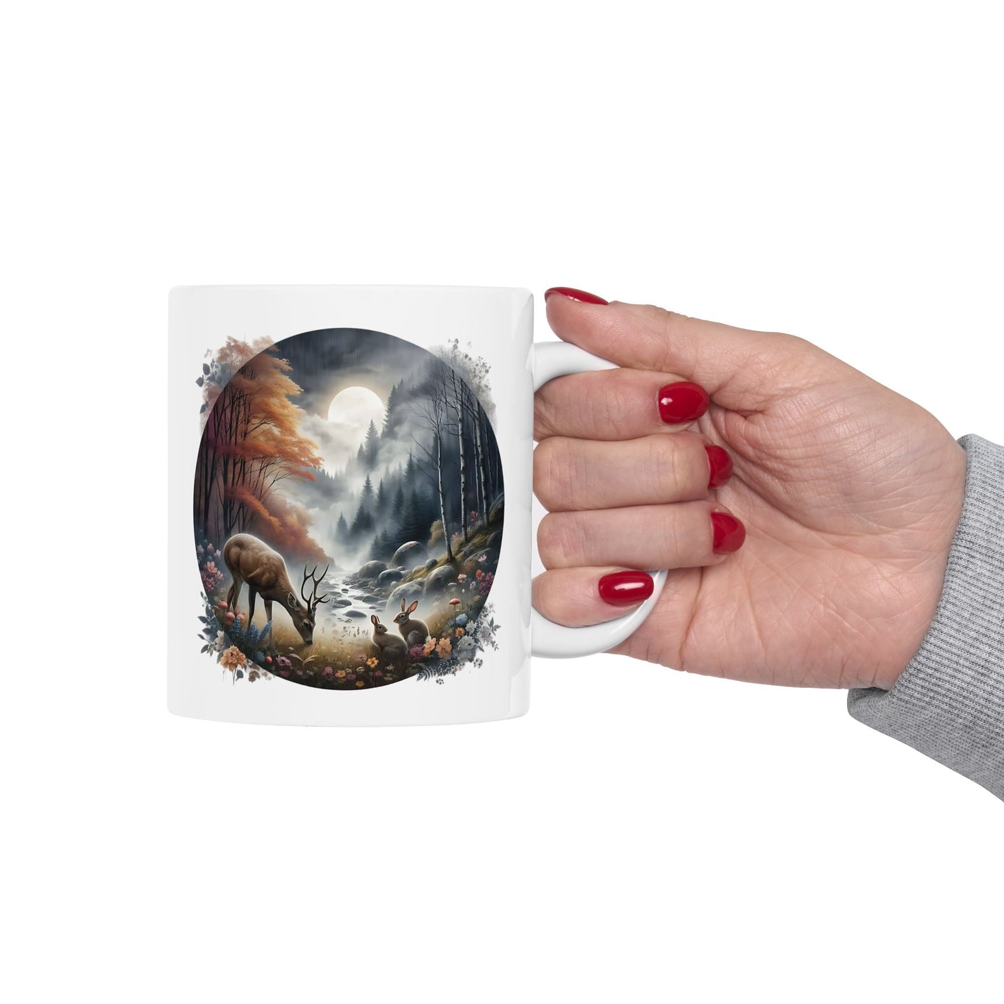 🦌🌲 Deer Forest Mug – Rustic Wildlife Coffee Cup ☕🍂