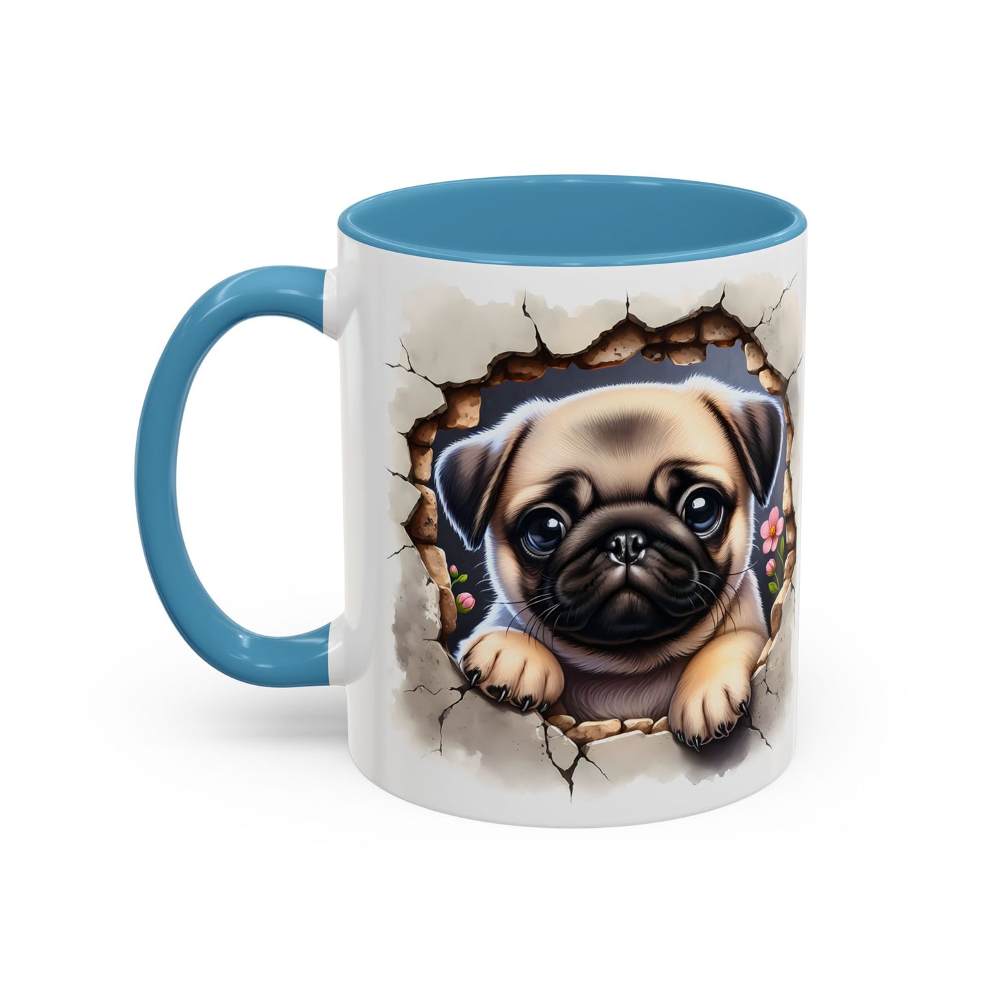 🐾💛 Pug Puppy Accent Mug – Cute Wrinkly Pug Coffee Cup ☕✨