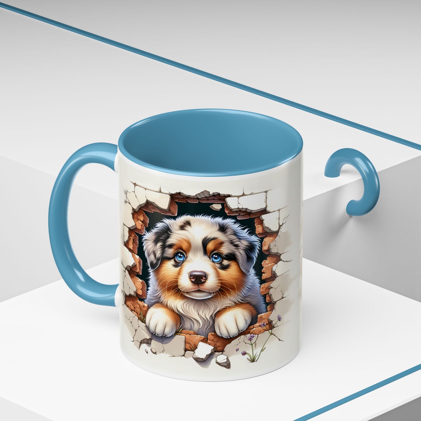 🐾☕ Australian Shepherd Puppy Peek Accent Mug – Blue-Eyed Beauty Dog Lover Gift ✨💙
