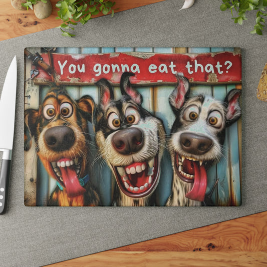 🐶🤣 “Hungry Pup Trio” Glass Cutting Board – Whimsical Fun for Your Kitchen