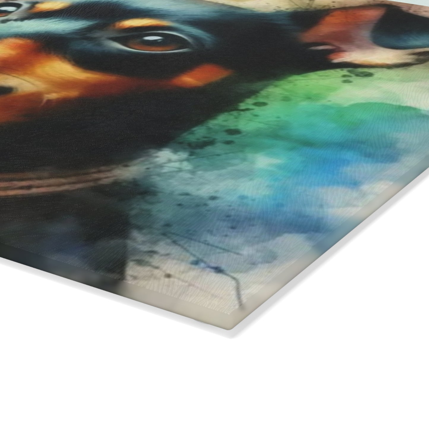 🐶🌈 “Rainbow Min Pin Portrait” Tempered Glass Board – Color Splash for Dog-Loving Kitchens
