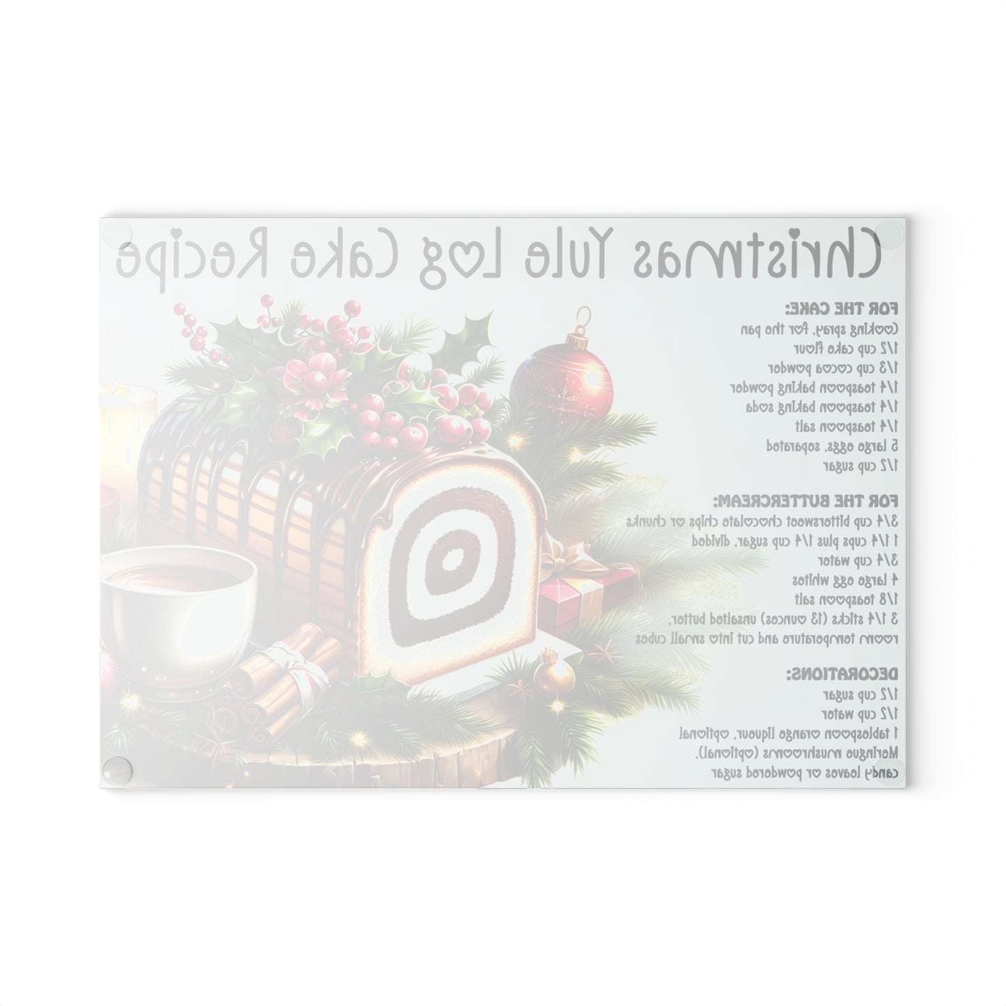 🎄🍰 Christmas Yule Log Cake Recipe Cutting Board – Festive Recipe Art for Your Holiday Kitchen