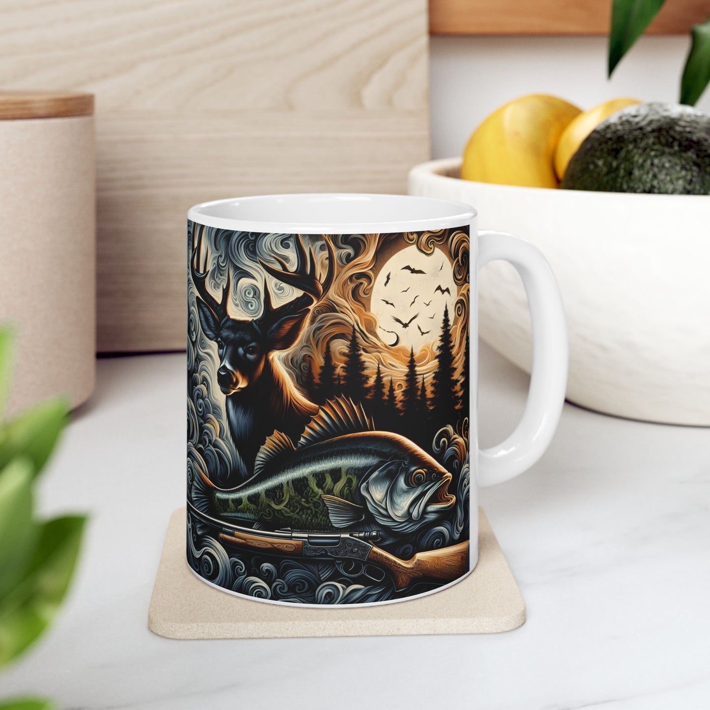 🦌🎣 Personalized Hunting & Fishing Mug – Deer, Bass & Outdoors Coffee Cup 🌲☕