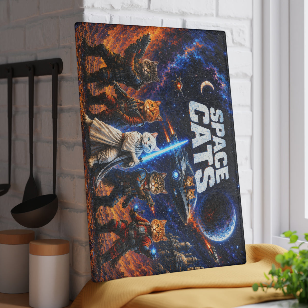 Space Cats Cosmic Adventure Tempered Glass Cutting Board