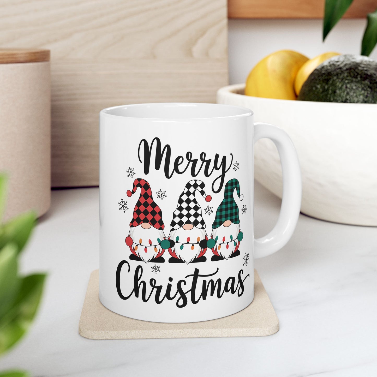 🎅🎄 Merry Christmas Gnomes – Festive Plaid Holiday Cup ✨☕