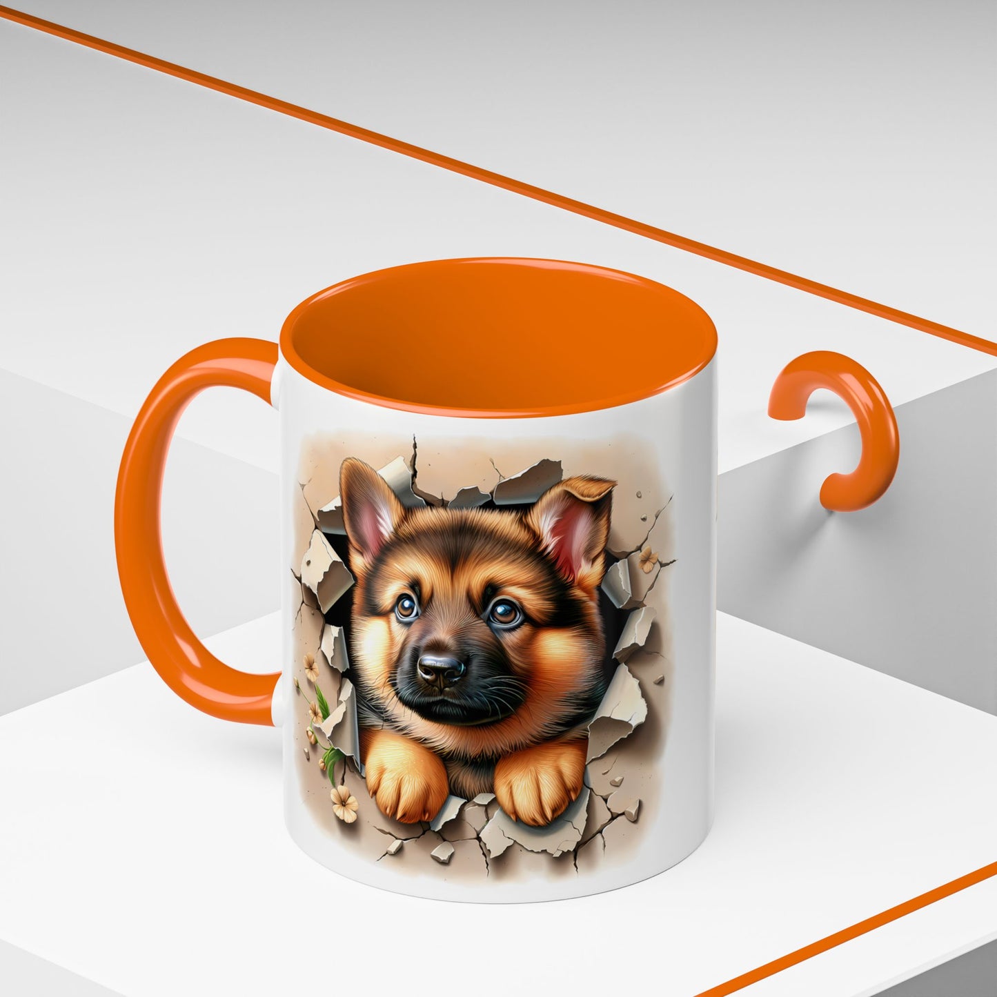 🐾☕ German Shepherd Puppy Peek Accent Mug – Loyal Pup Lover Gift ✨🖤