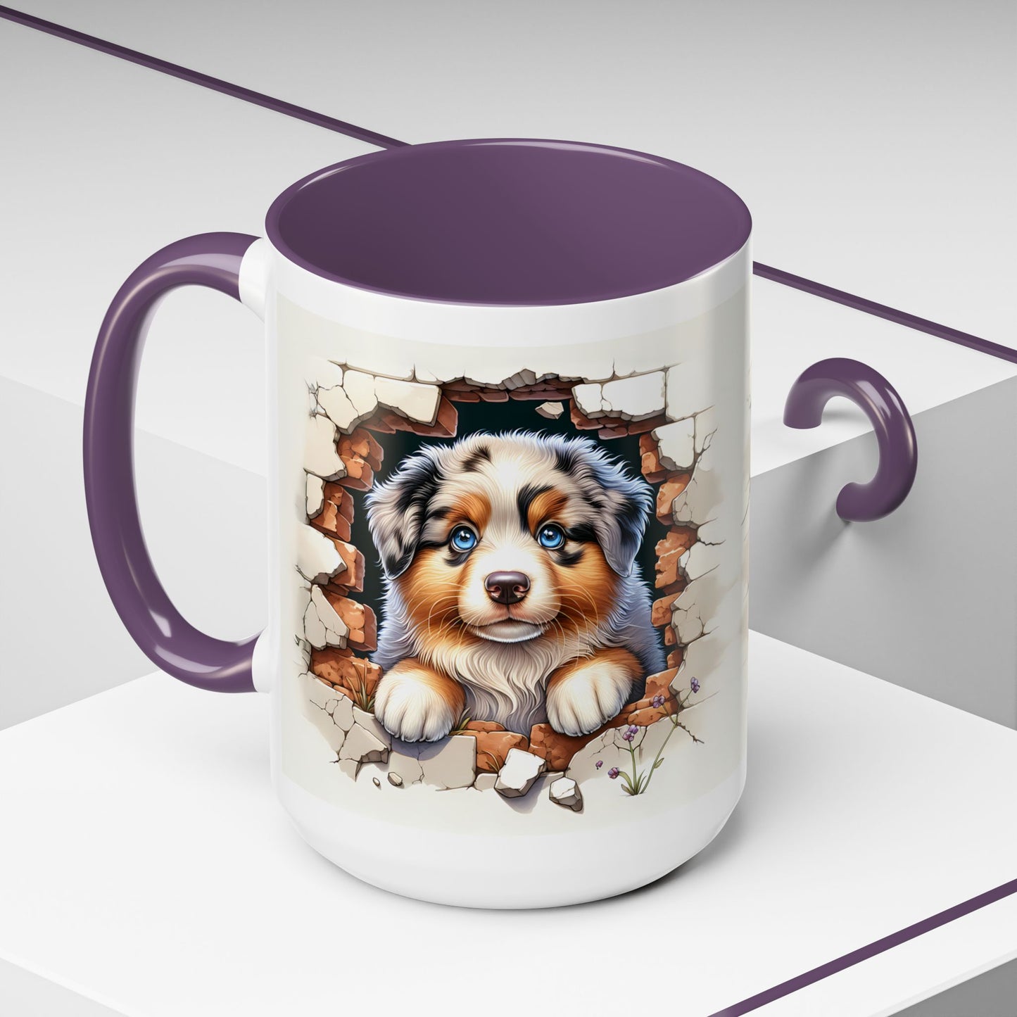 🐾☕ Australian Shepherd Puppy Peek Accent Mug – Blue-Eyed Beauty Dog Lover Gift ✨💙