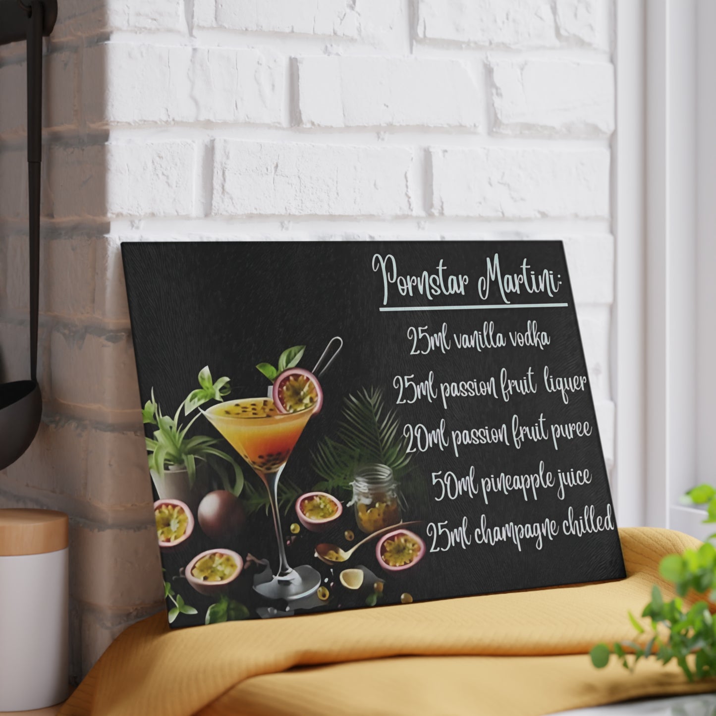 🍸 Pornstar Martini Recipe Cutting Board – Flirty, Fun, & Fabulous Kitchen Decor