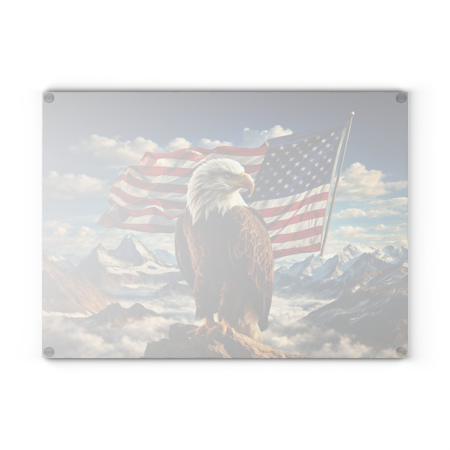 Majestic American Eagle Glass Cutting Board – Patriotic Mountain Landscape Kitchen Art & Display Board