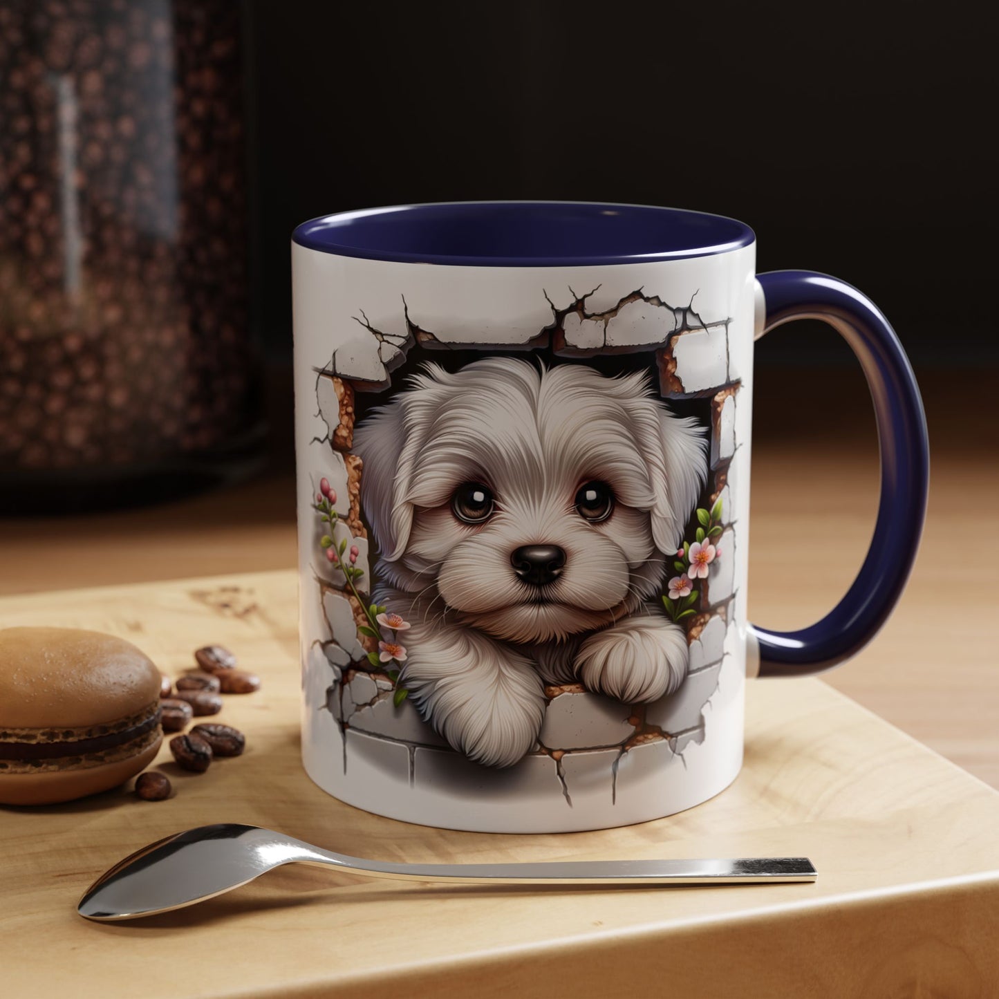 🎀🐶 Maltese Puppy Accent Mug – Cute Peek-Through Dog Design for Animal Lovers ☕💖