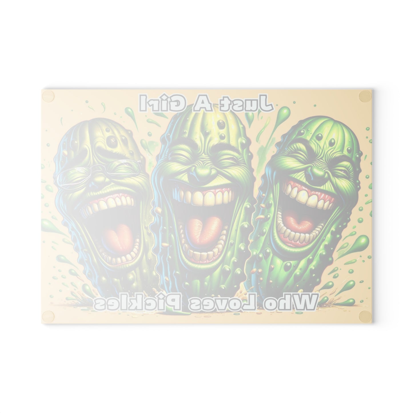 🥒💚 “Just a Girl Who Loves Pickles” Glass Cutting Board – Cozy Charm for Your Kitchen