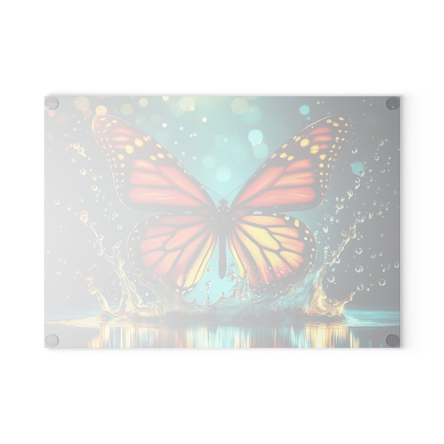 Monarch Butterfly Splash Glass Cutting Board – Vibrant Water Scene, Nature-Inspired Kitchen Decor
