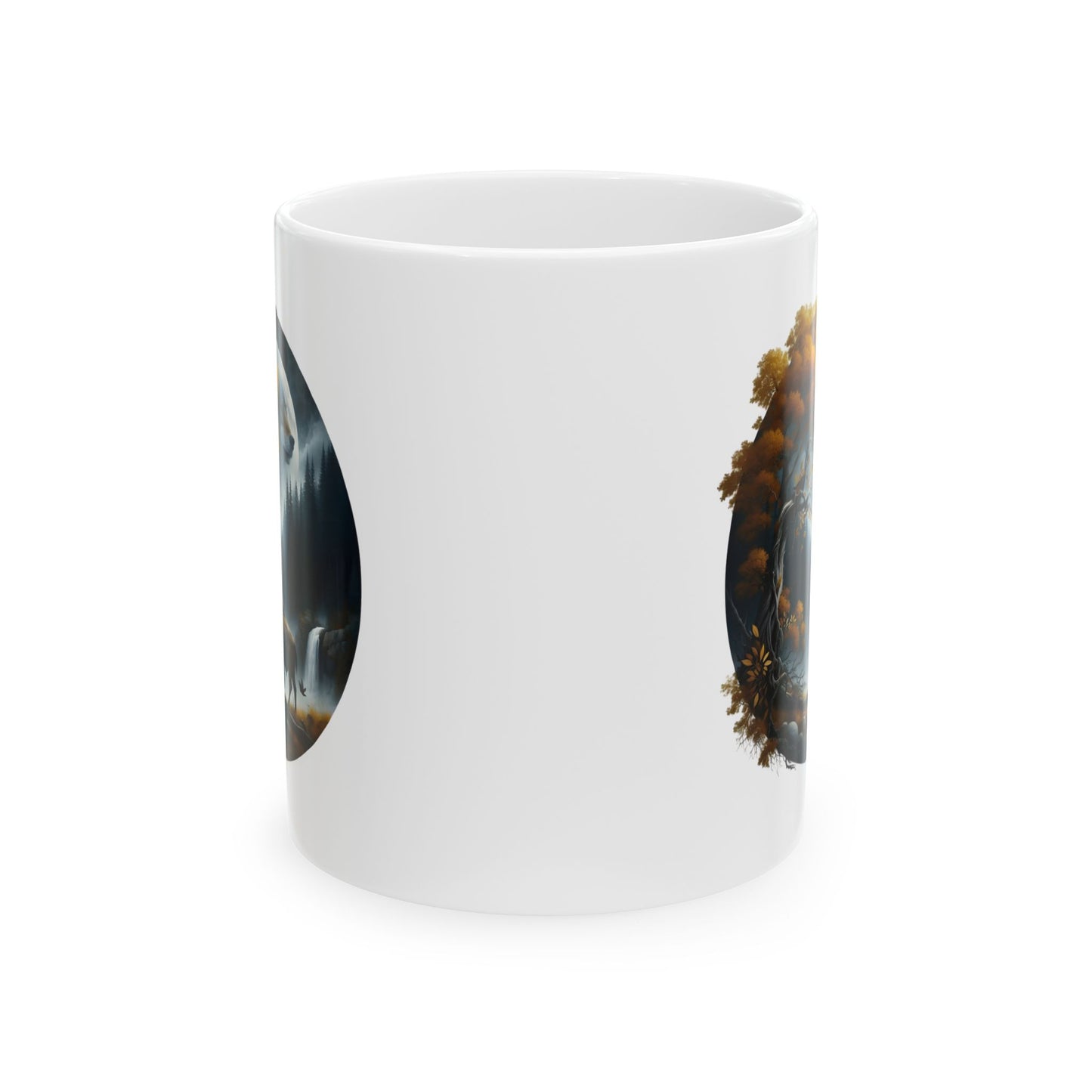 🌙🐂 Wolf & Buffalo Spirit Mug – Autumn Nature Coffee Cup ☕🌲