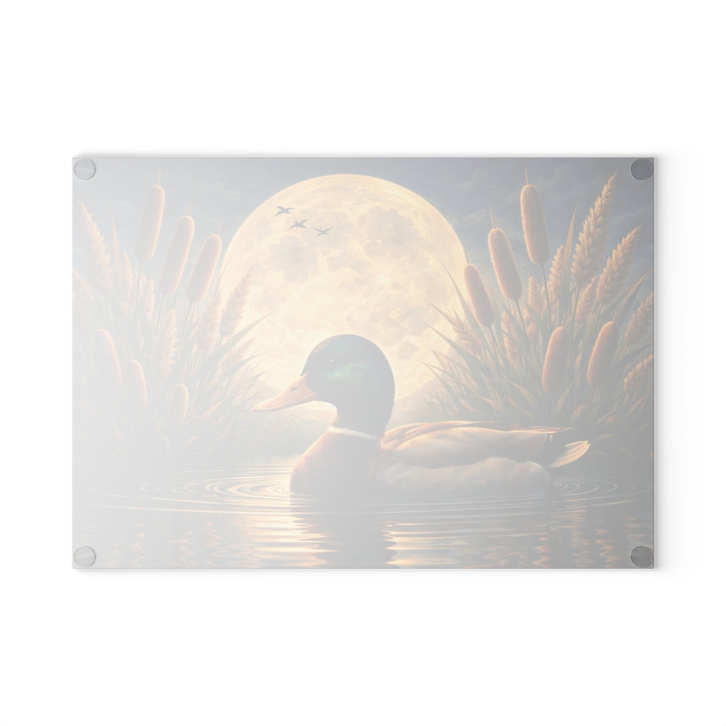 Moonlit Mallard Duck Glass Cutting Board – Peaceful Marsh Wildlife Artwork