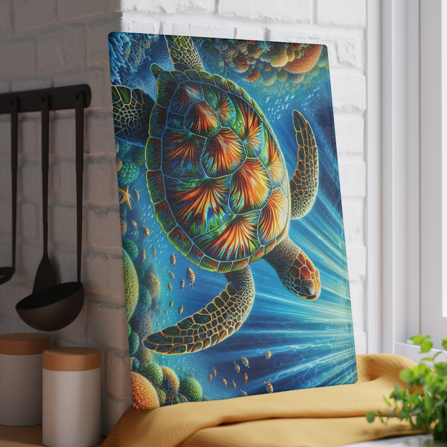 🐢 Vibrant Ocean Turtle Cutting Board – Splash of Color for Your Coastal Kitchen 🌊