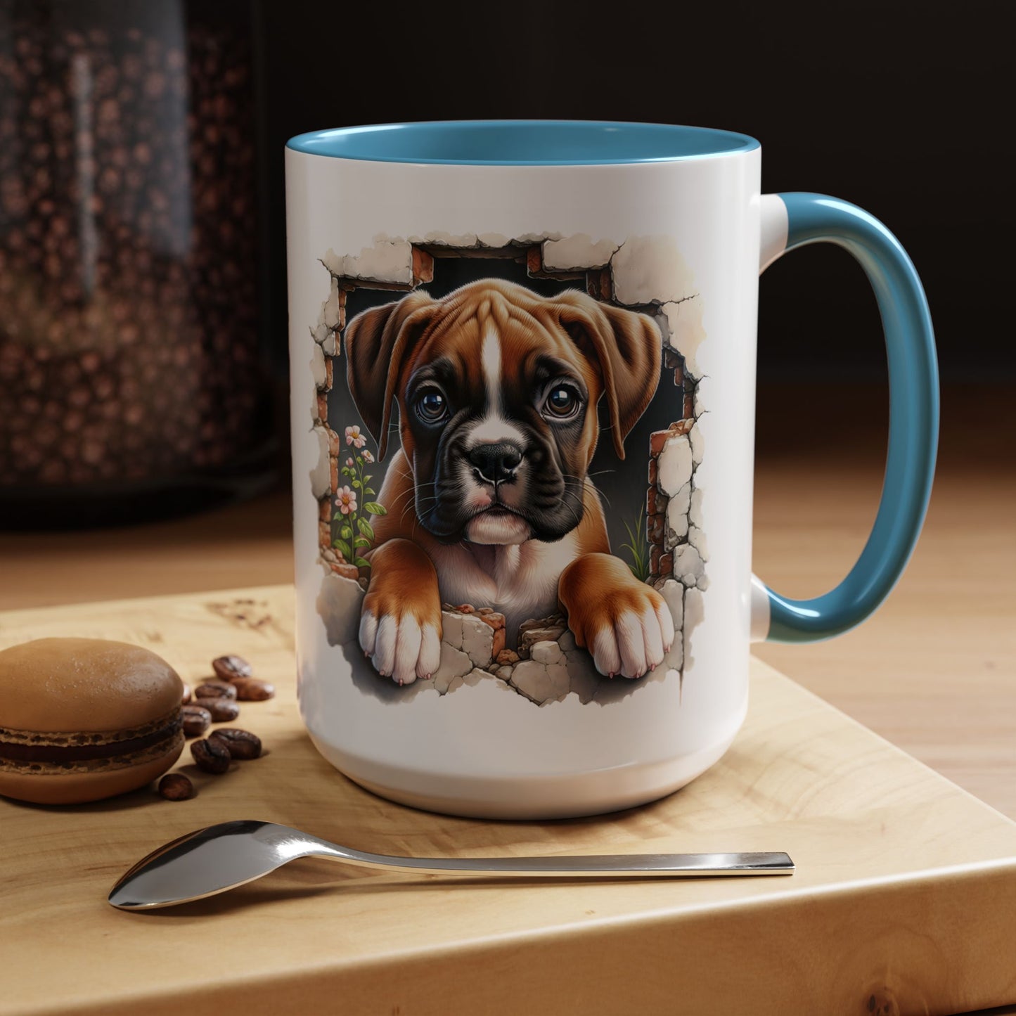 🐶☕ Boxer Puppy Peek Accent Mug – Adorable Dog Lover Gift ✨💛