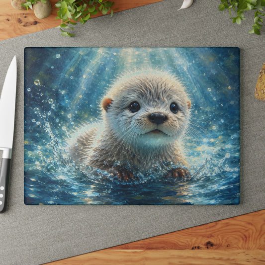 Baby Otter Glass Cutting Board – Cute River Animal Kitchen Decor