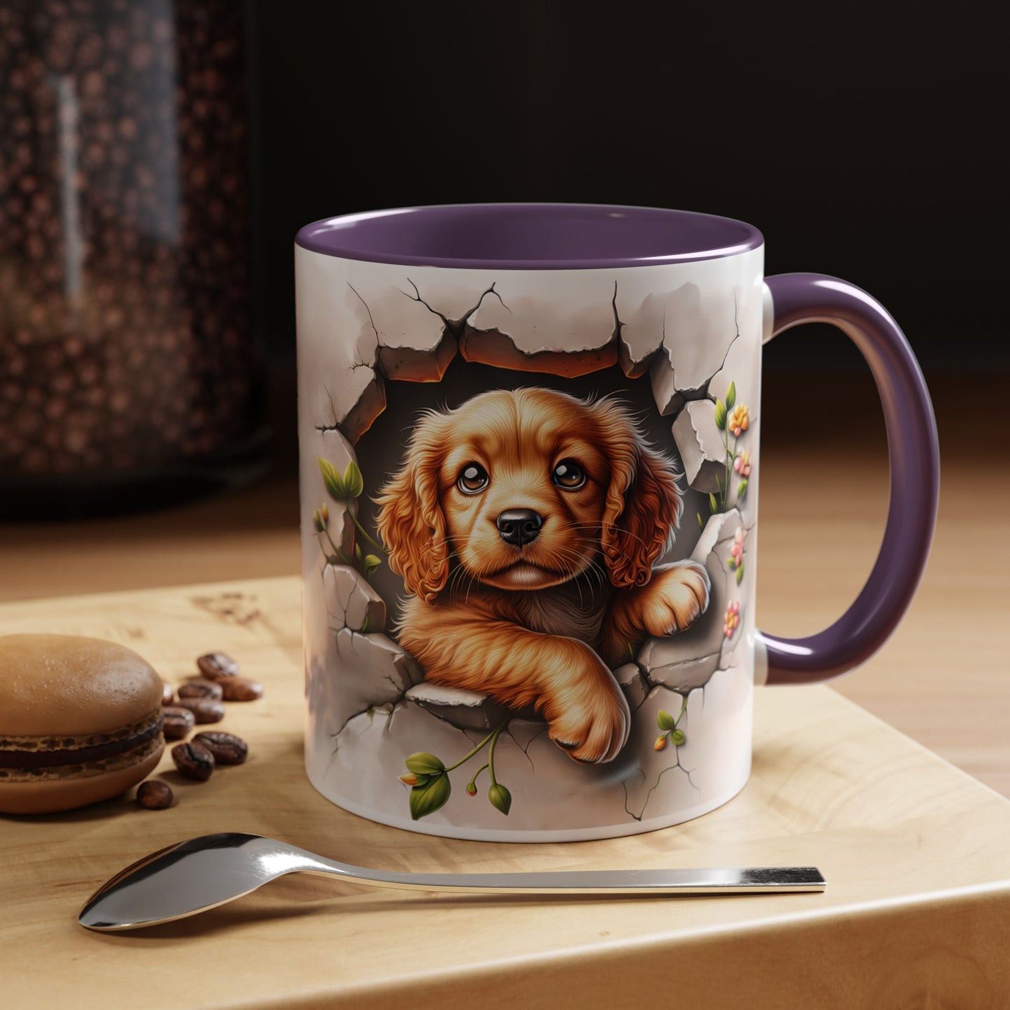 🐾 Cocker Spaniel Puppy Accent Mug – Sweet Fluffy Pup Coffee Cup ☕🤎