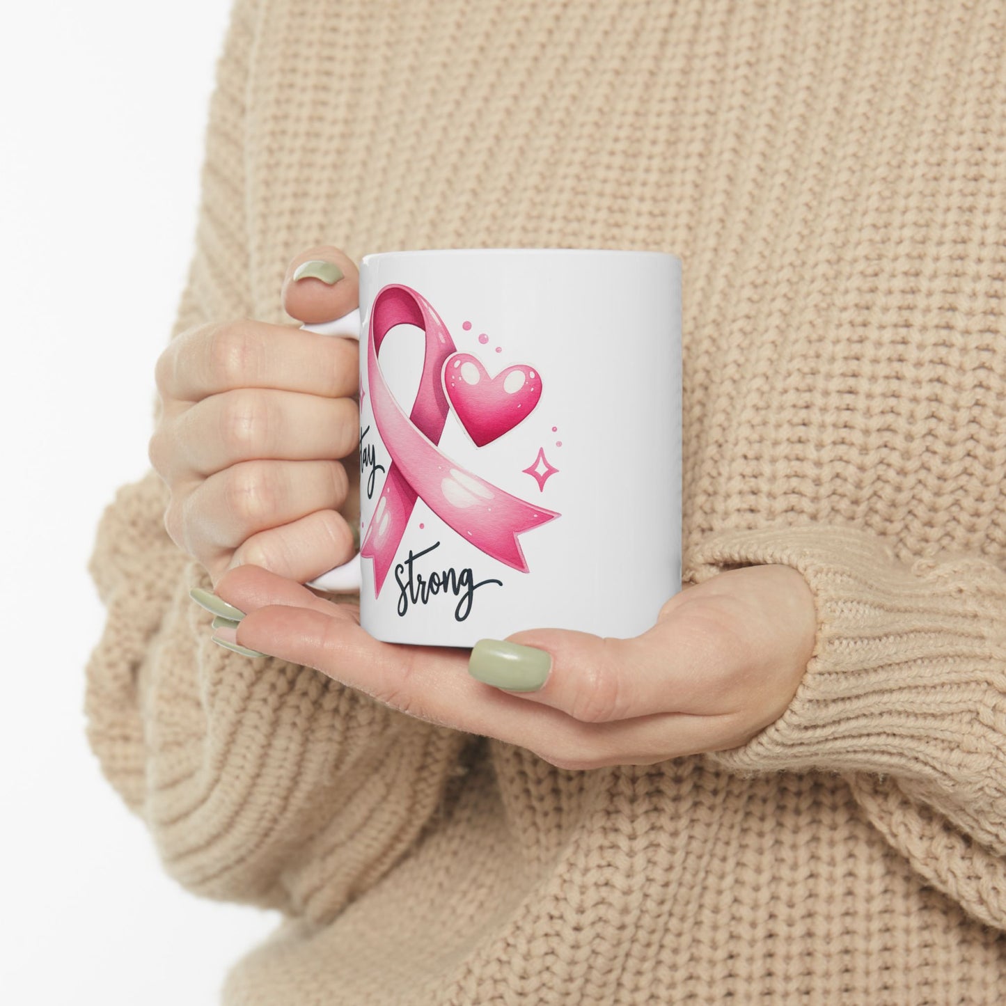 🎀 Stay Strong Pink Ribbon Mug – Inspirational Breast Cancer Awareness Coffee Cup