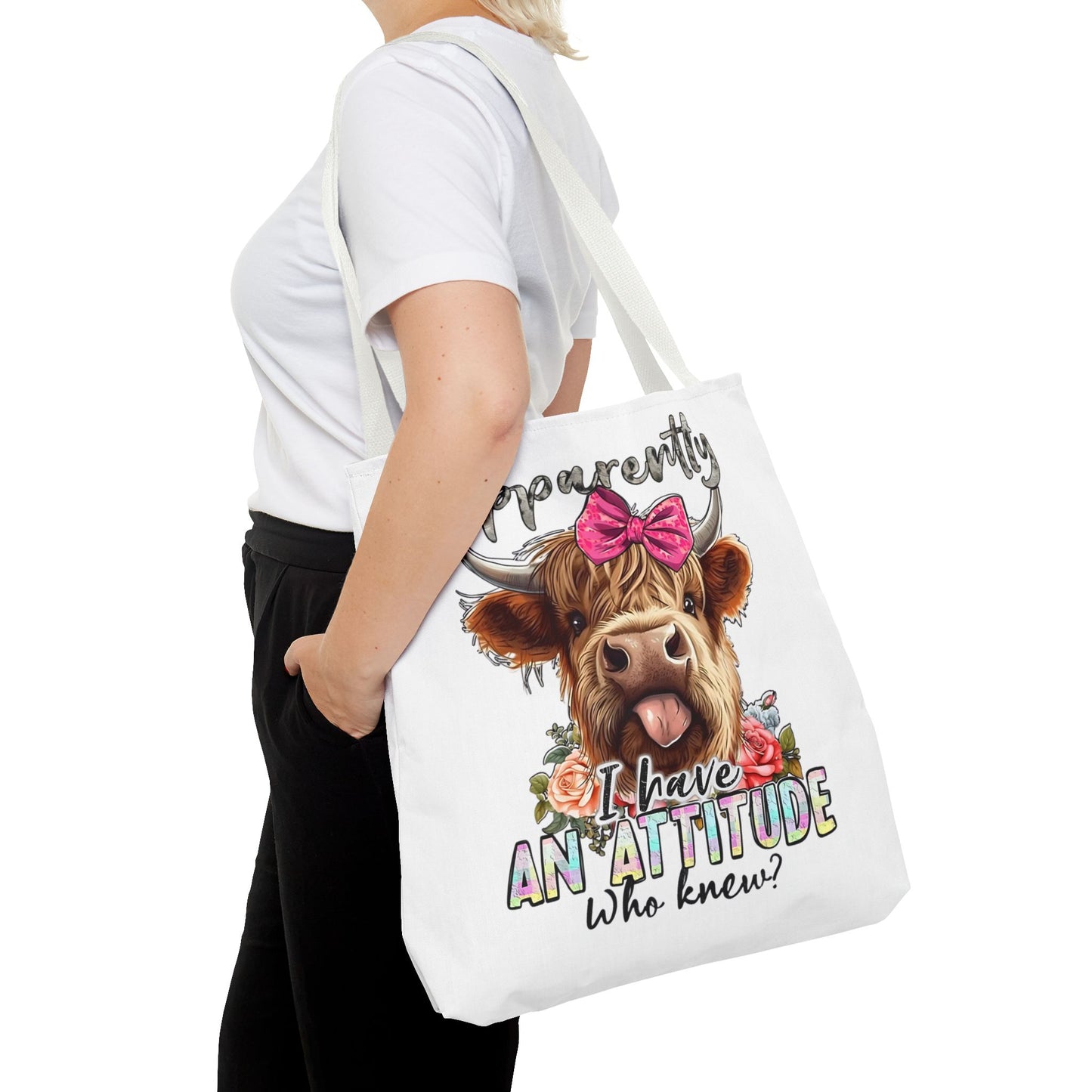 🐄 Al parecer, tengo actitud: bolso tote Sassy Cow con lazo rosa 🌸
