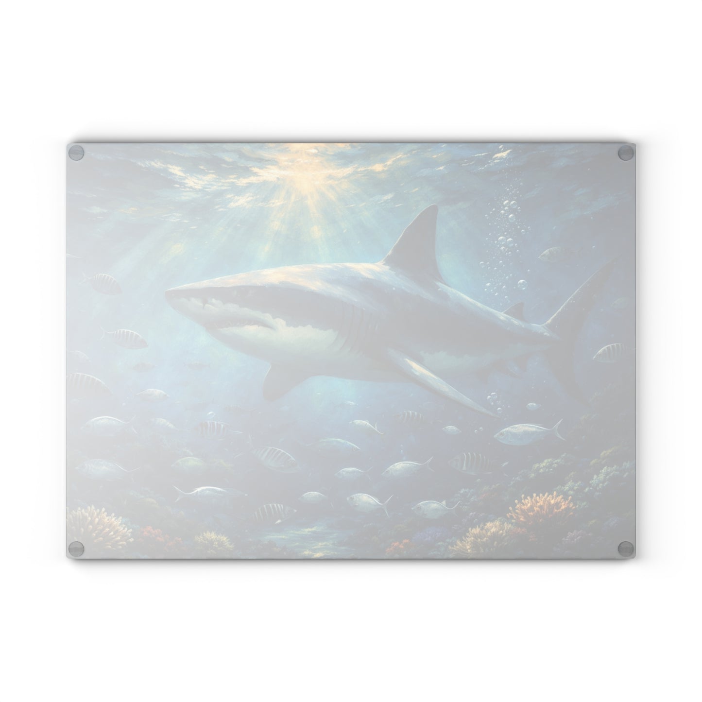 Guardian of the Deep Glass Cutting Board – Majestic Ocean Shark Artwork