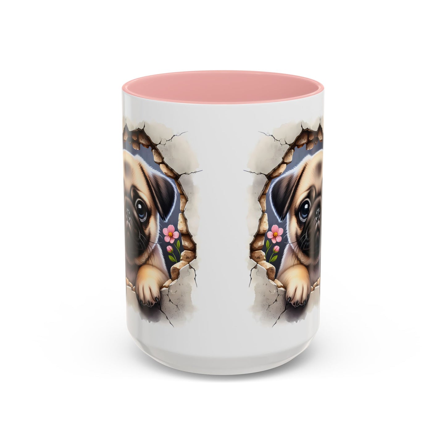 🐾💛 Pug Puppy Accent Mug – Cute Wrinkly Pug Coffee Cup ☕✨