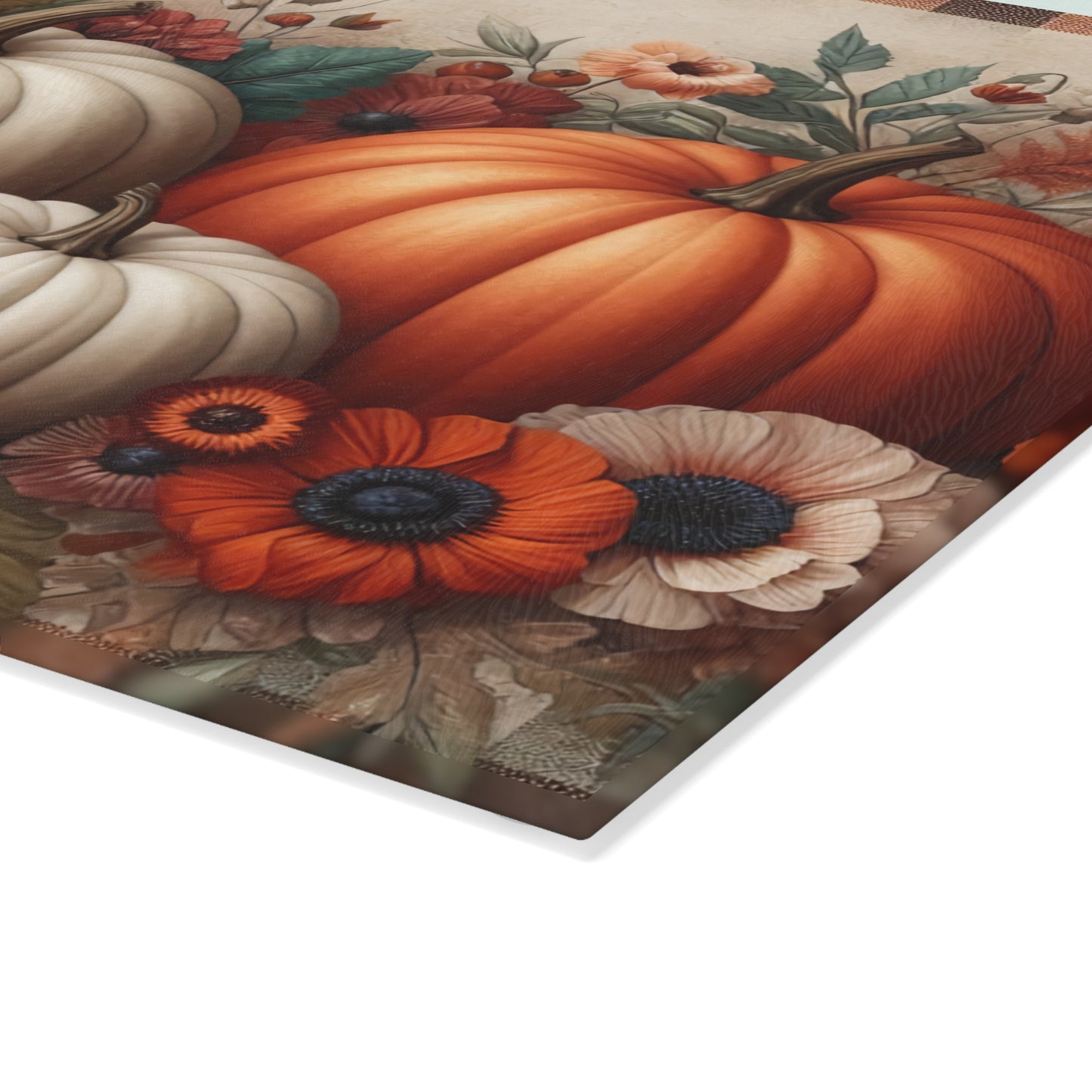 🍂🎃 Autumn Pumpkins and Florals Cutting Board – Rustic Fall Kitchen Décor 🍁🌻