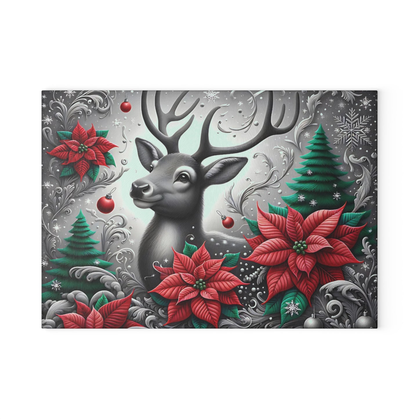 🦌❄️ “Winter Woodland Deer” Glass Cutting Board – Elegant Christmas Charm for Your Kitchen