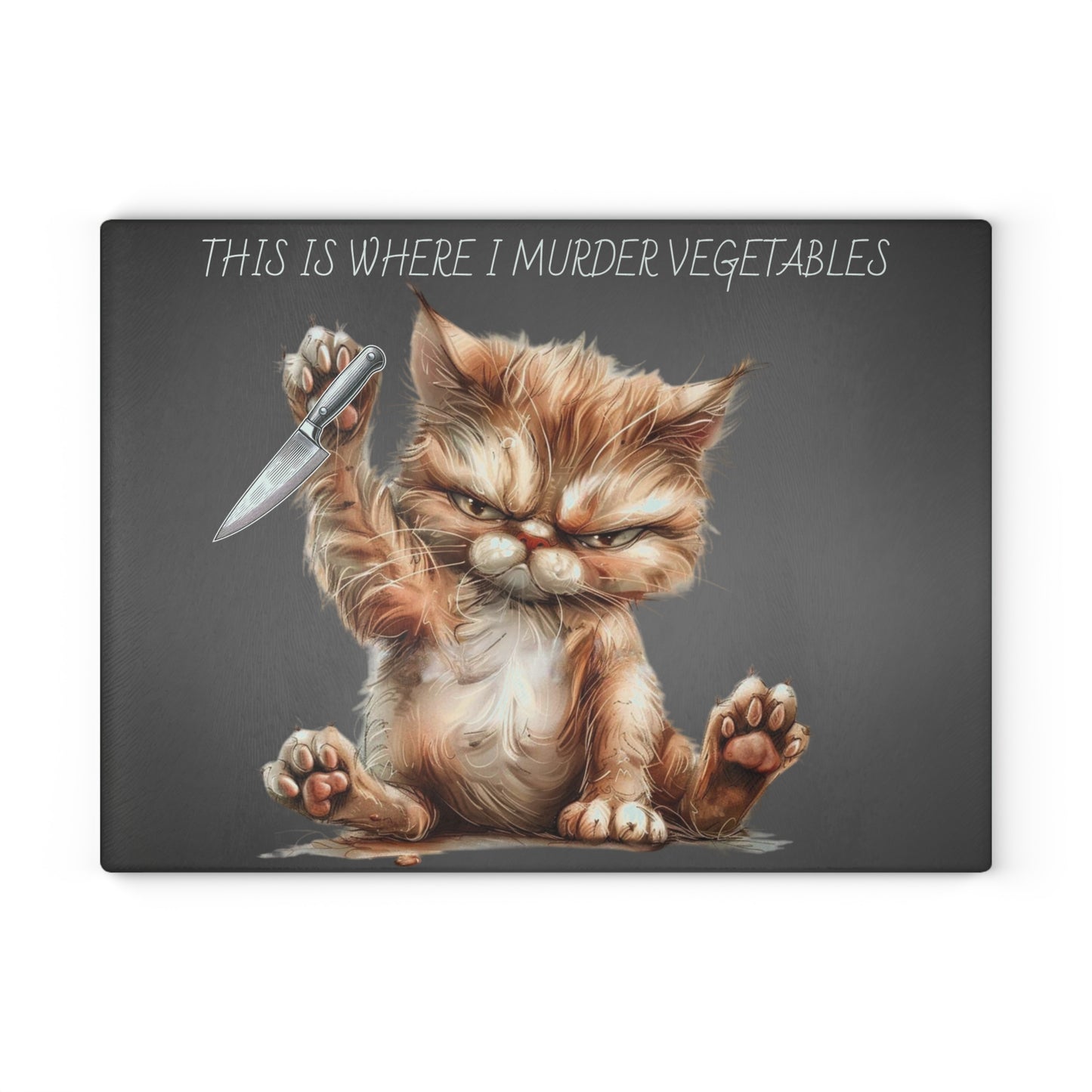 "This is Where I Murder Vegetables" – Funny Cat Glass Cutting Board
