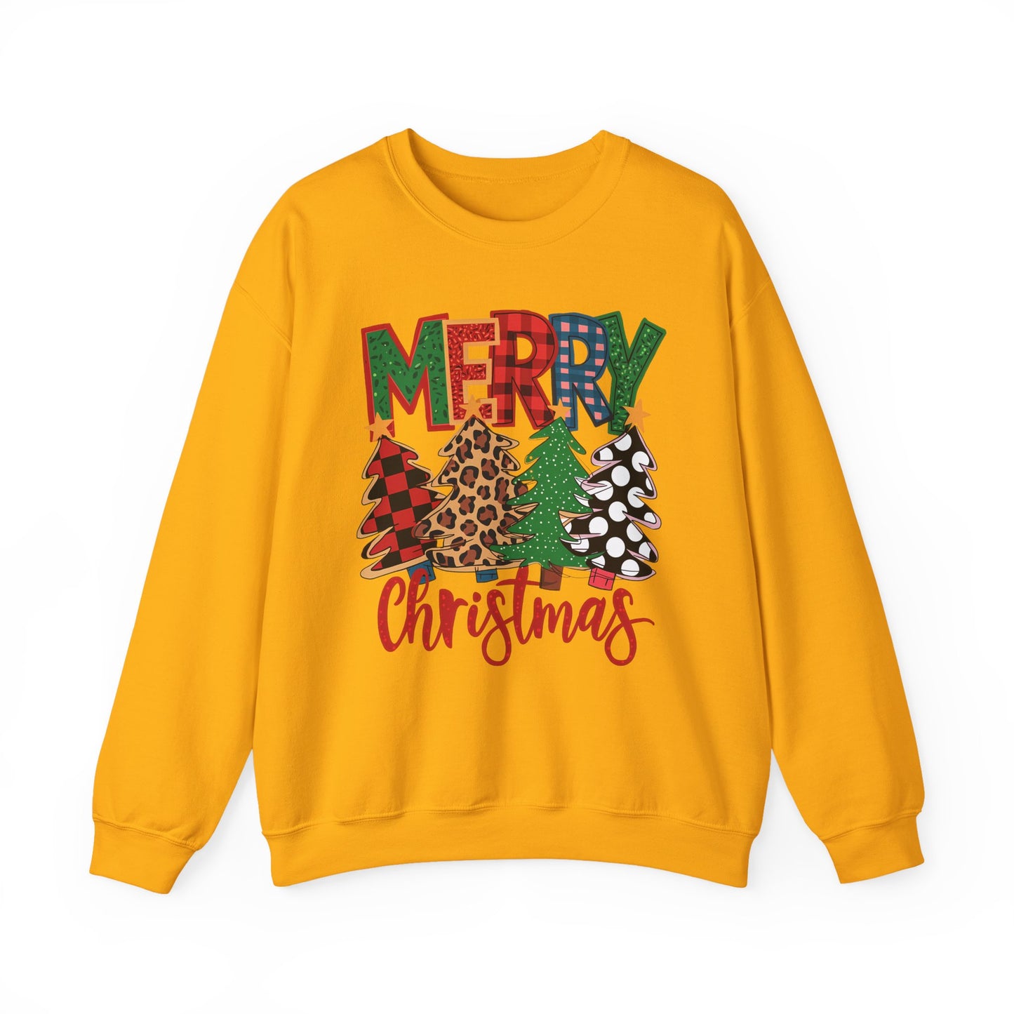 🎄✨ Merry Christmas Trees Sweatshirt – Bold Patterns & Festive Cheer
