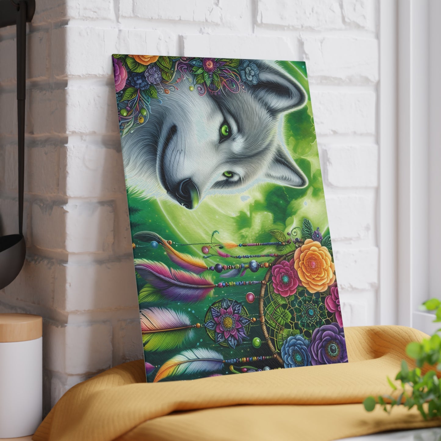 🐺🌙 Dreamcatcher Wolf Cutting Board – Mystic Beauty for Your Kitchen ✨