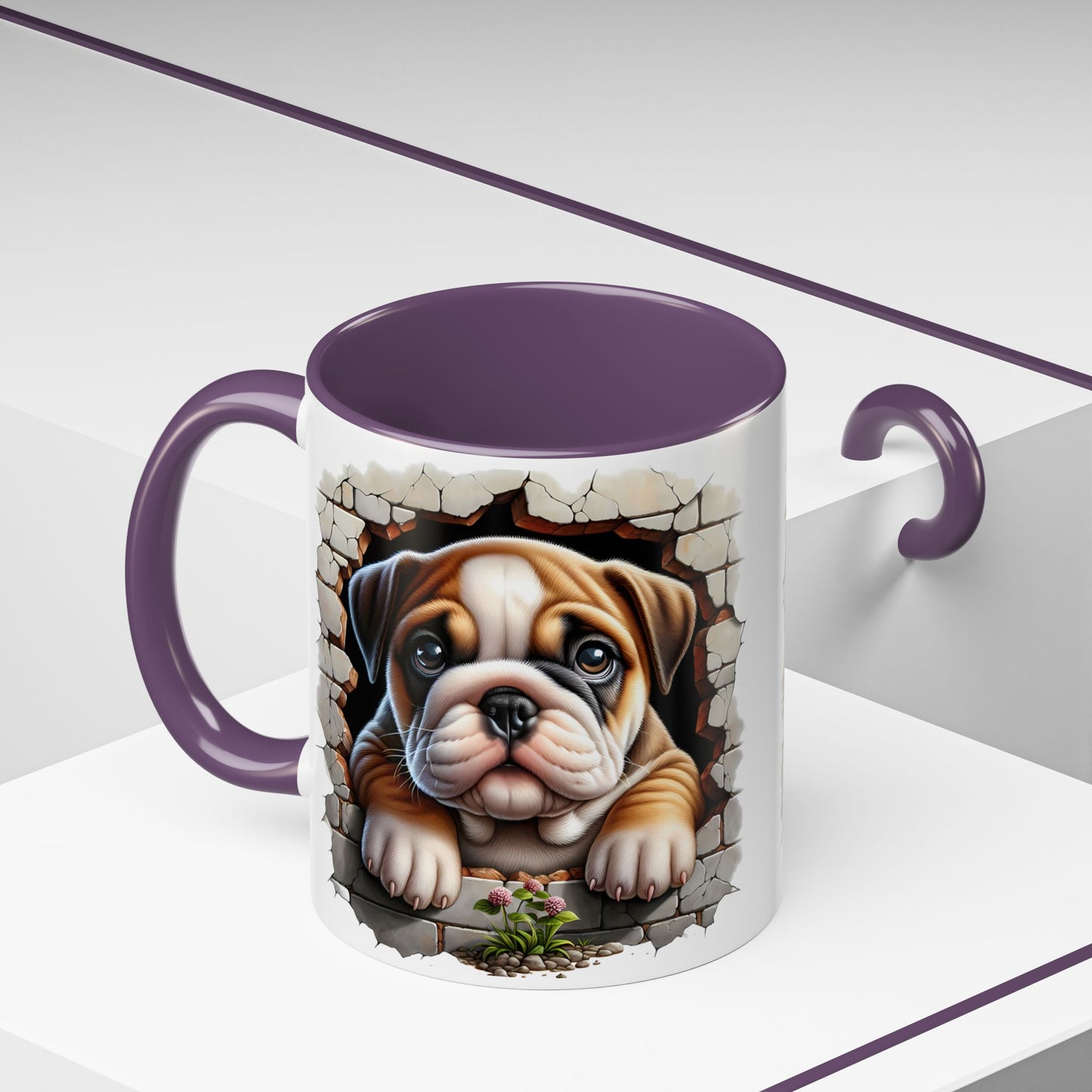 🎀🐶 English Bulldog Puppy Accent Mug – Cute Peek-Through Dog Design for Animal Lovers ☕💖