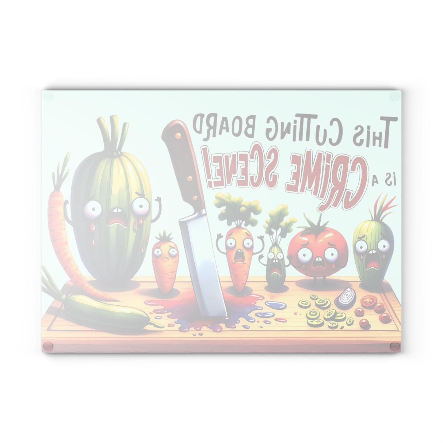 Tabla de cortar de vidrio para escena del crimen en la cocina: ¡Vegetales gritones y estilo asesino!