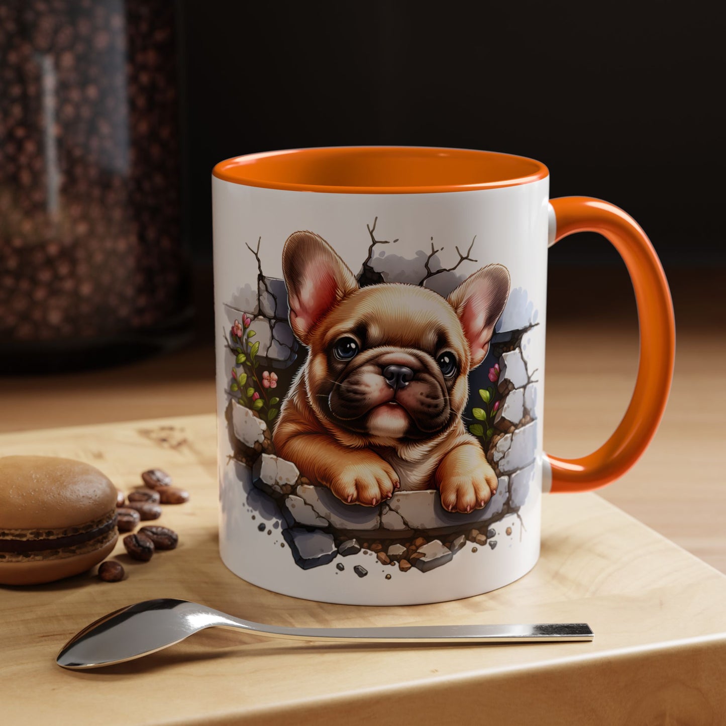🐾☕ Tan French Bulldog Puppy Accent Mug – Sweet Peek-Through Pup Design ✨