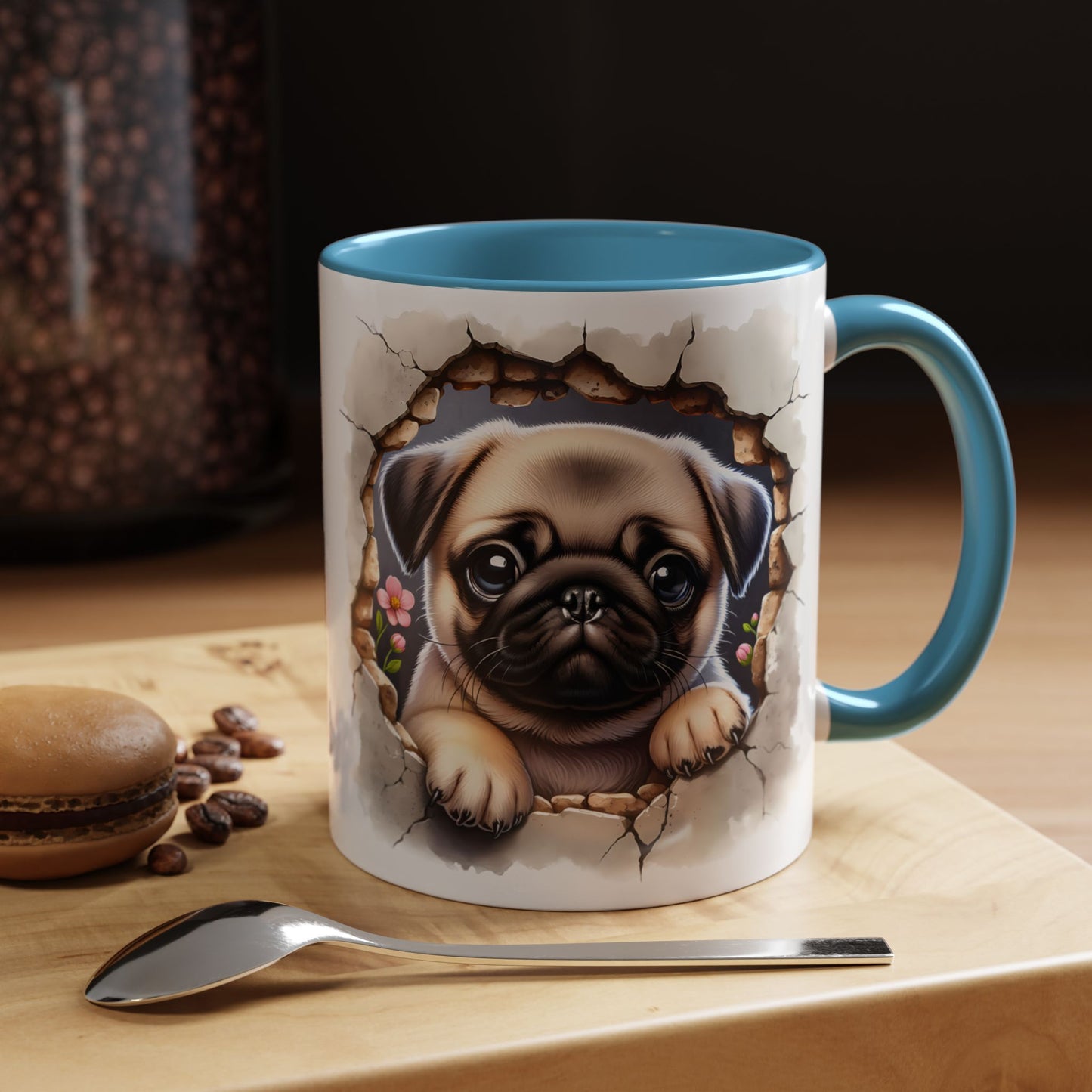 🐾💛 Pug Puppy Accent Mug – Cute Wrinkly Pug Coffee Cup ☕✨