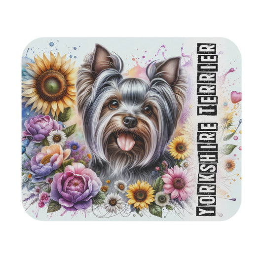 🖱️🌻🐶 Yorkshire Terrier Mouse Pad – Yorkie with Sunflowers & Florals Desk Art