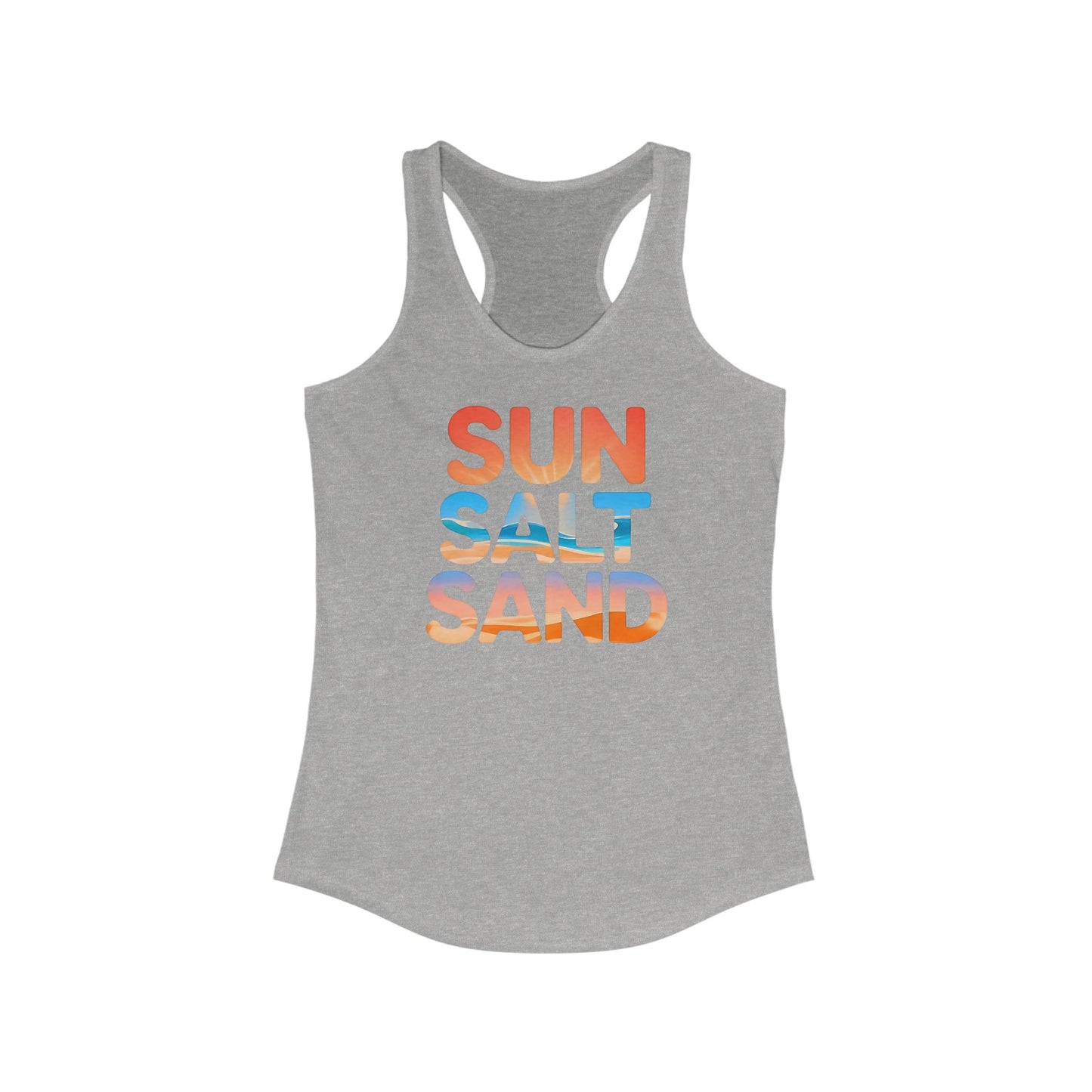 Camiseta de tirantes con espalda nadadora Sun Salt Sand – Gráfico minimalista de playa de verano | Camiseta de tirantes con estilo costero para mujer