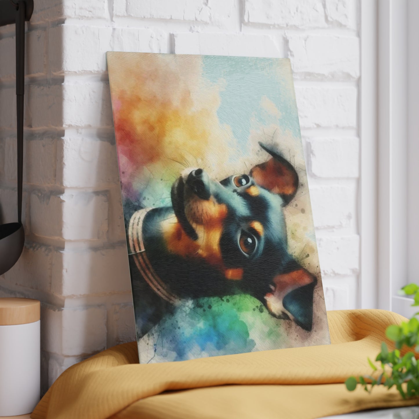 🐶🌈 “Rainbow Min Pin Portrait” Tempered Glass Board – Color Splash for Dog-Loving Kitchens