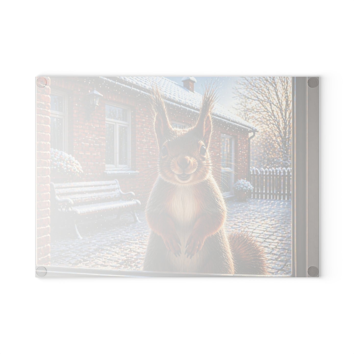 Winter Squirrel Window Glass Cutting Board