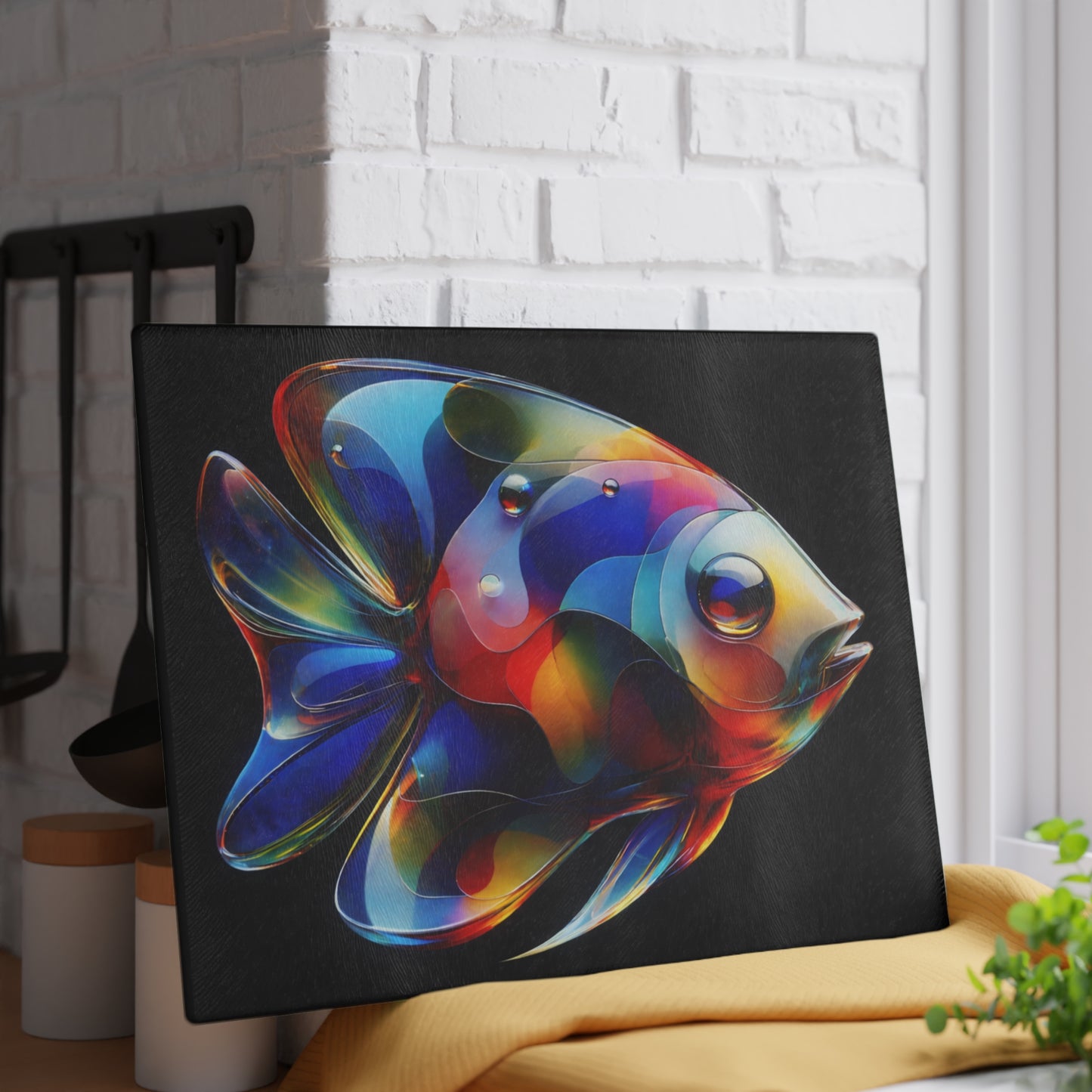 Radiant Reef Glass Cutting Board – Colorful Fish Artwork