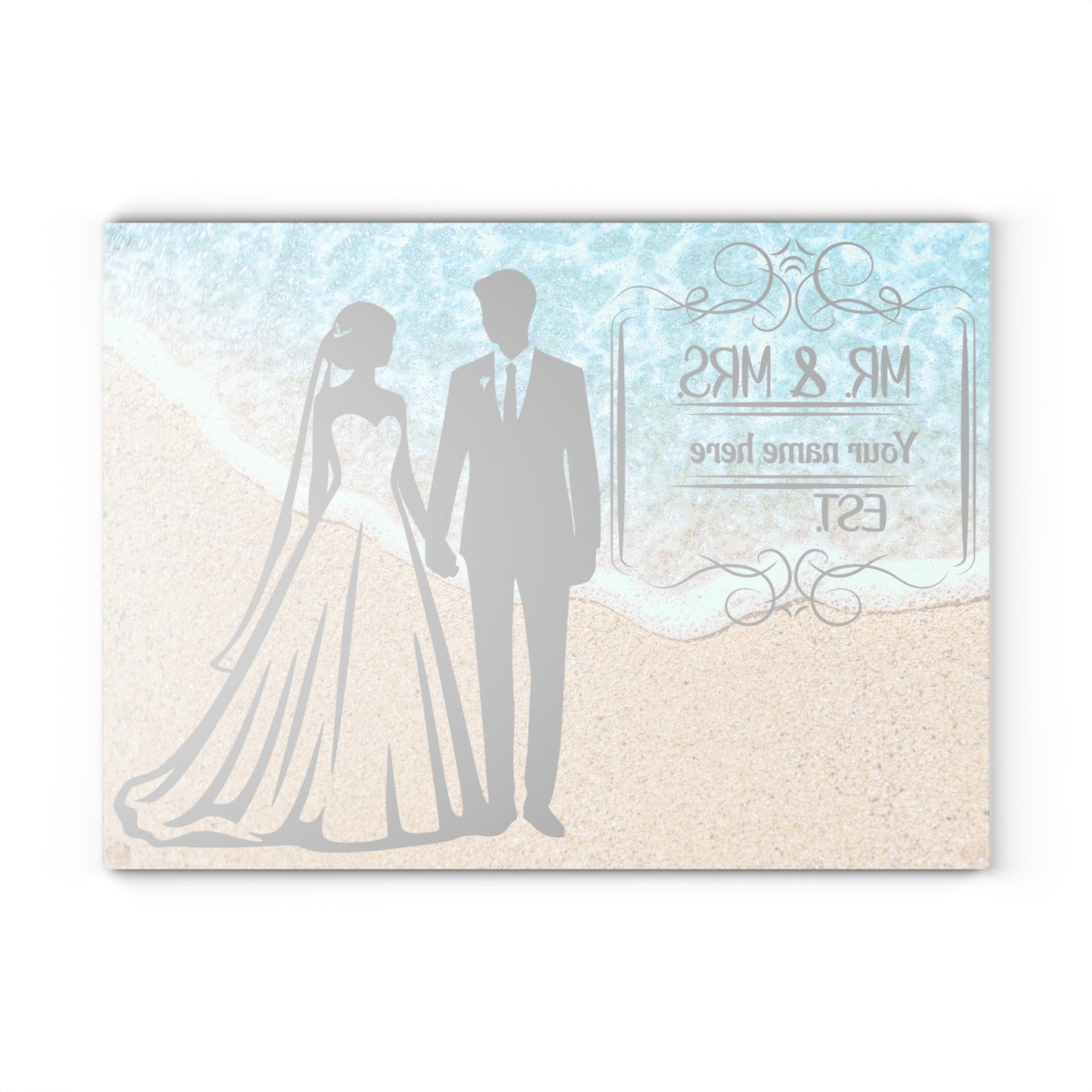 Tabla de cortar clásica para boda en la costa, Sr. y Sra.: regalo personalizado con apellido y año