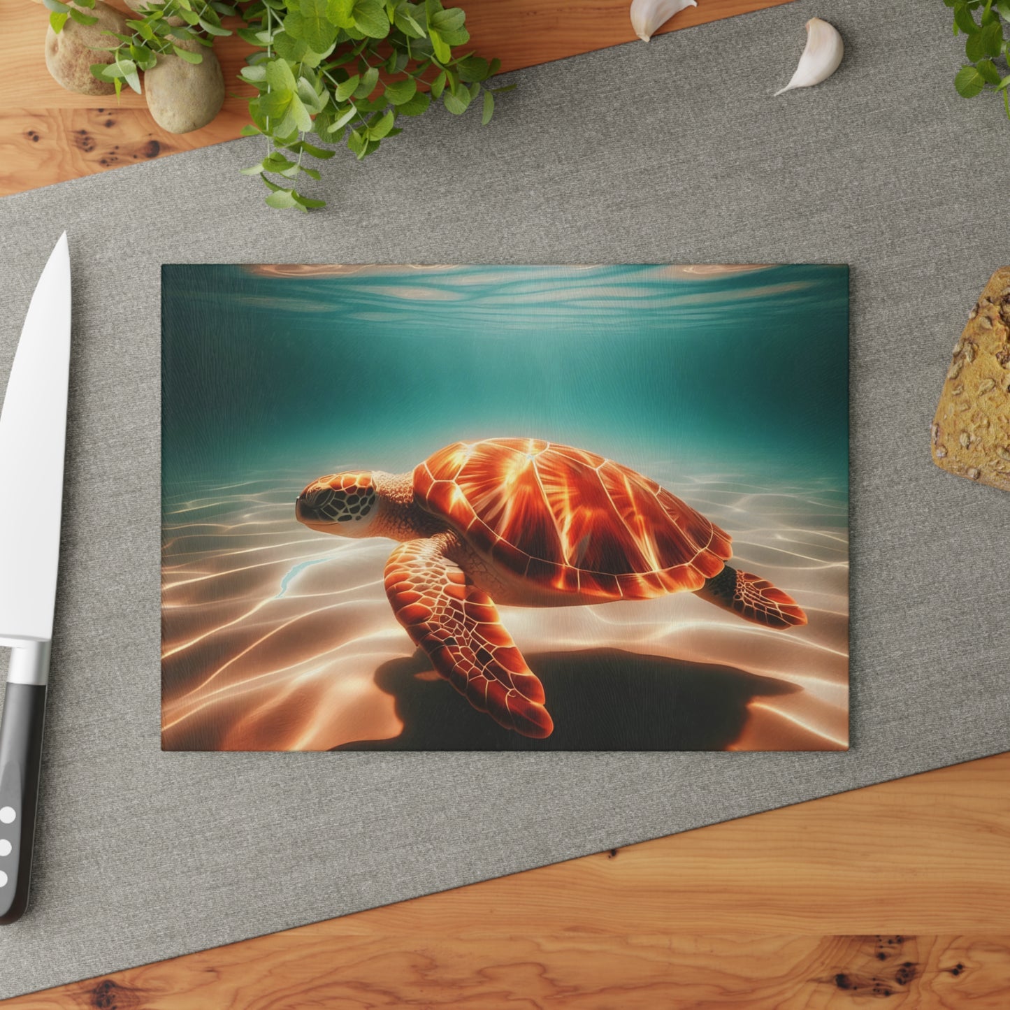 🐢🌊 Sea Turtle Glow Cutting Board – Ocean Beauty for Your Kitchen ✨🐚