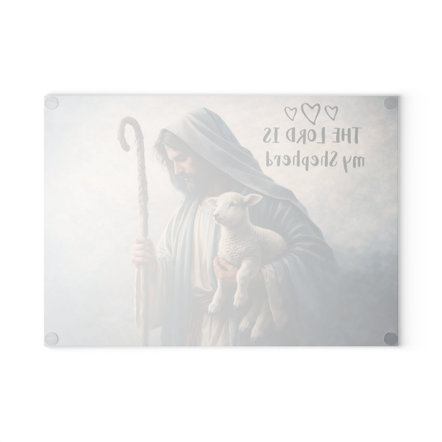 The Lord Is My Shepherd Glass Cutting Board – Faith-Inspired Lamb & Shepherd Artwork