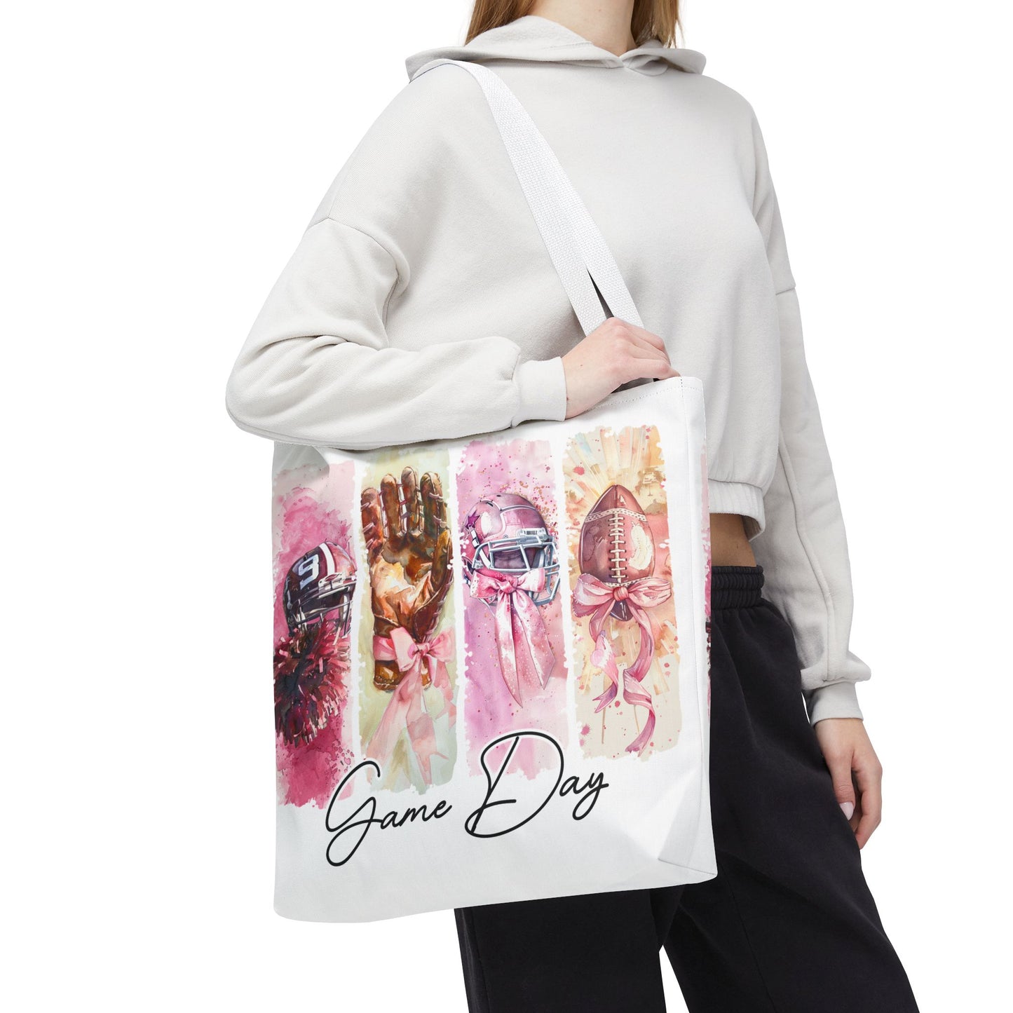 🏈 Game Day Pink Ribbon Tote Bag – Football & Pink Power 💖👜