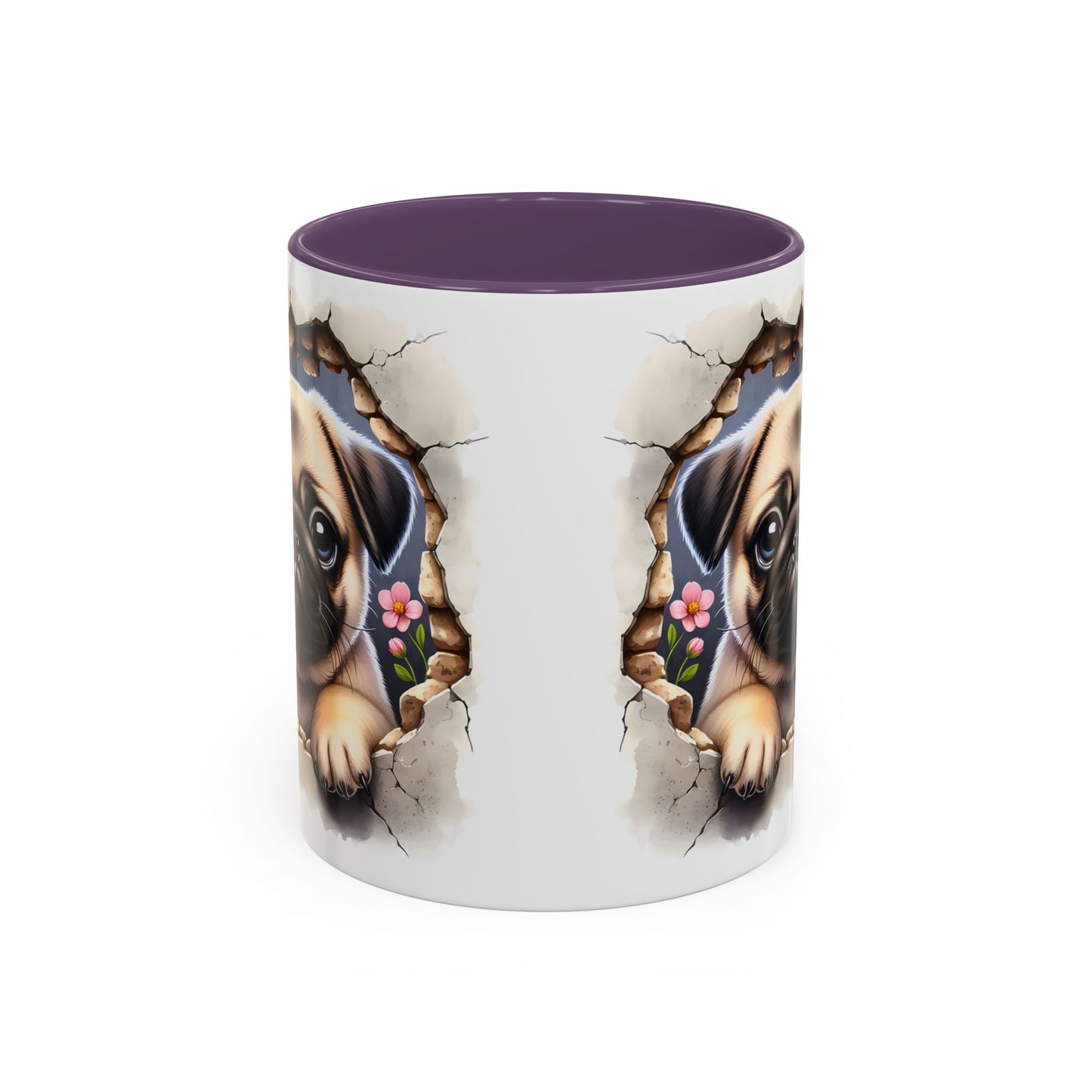 🐾💛 Pug Puppy Accent Mug – Cute Wrinkly Pug Coffee Cup ☕✨