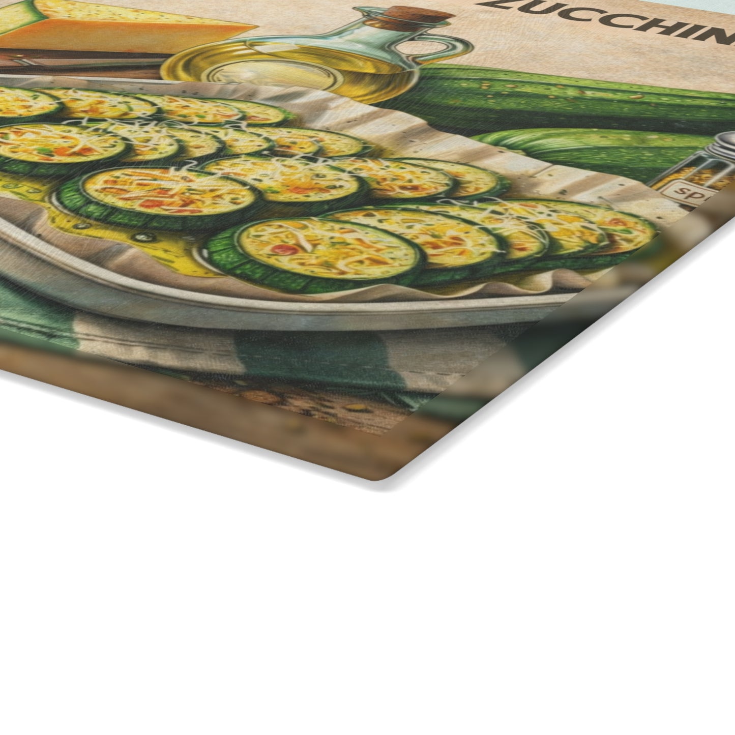 Quick and Easy Baked Zucchini Glass Cutting Board – Simple Oven Recipe Kitchen Art