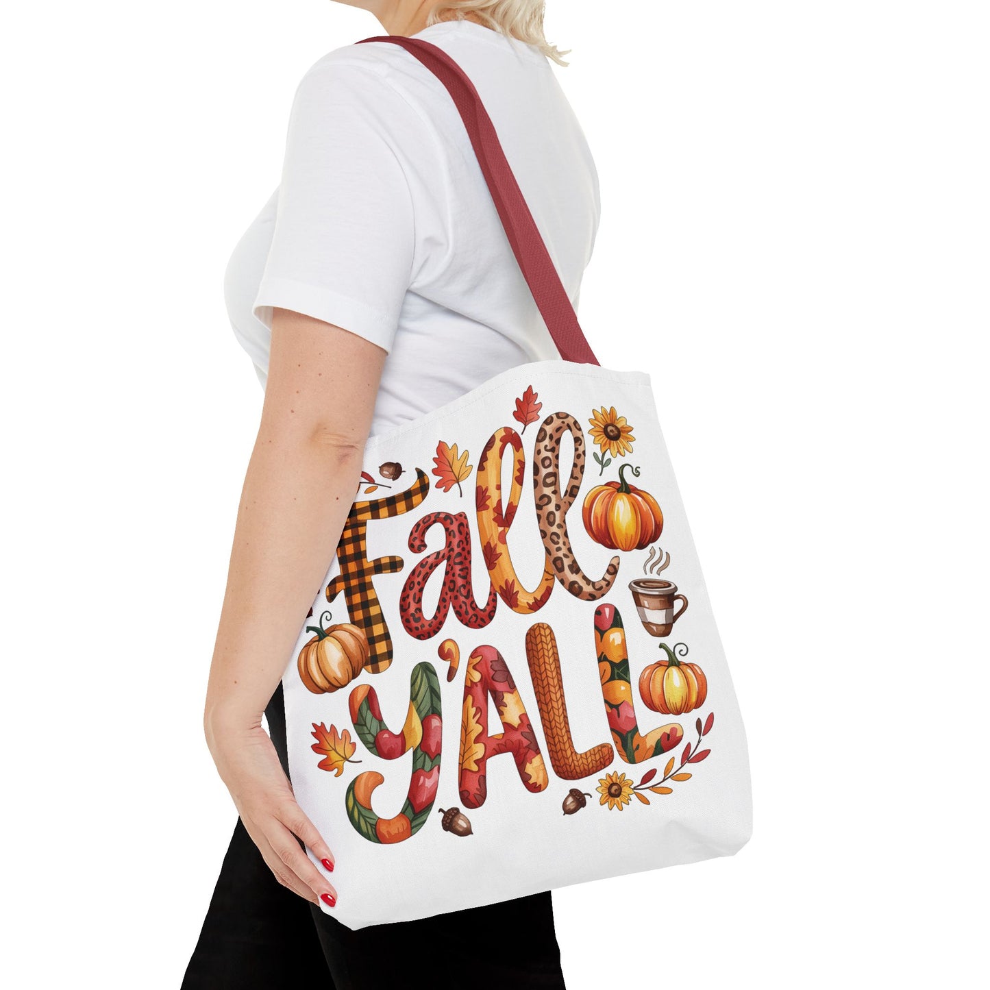 🎃 Fall Y’all Tote Bag – Bold Prints, Cozy Coffee & Pumpkin Cheer 🍂