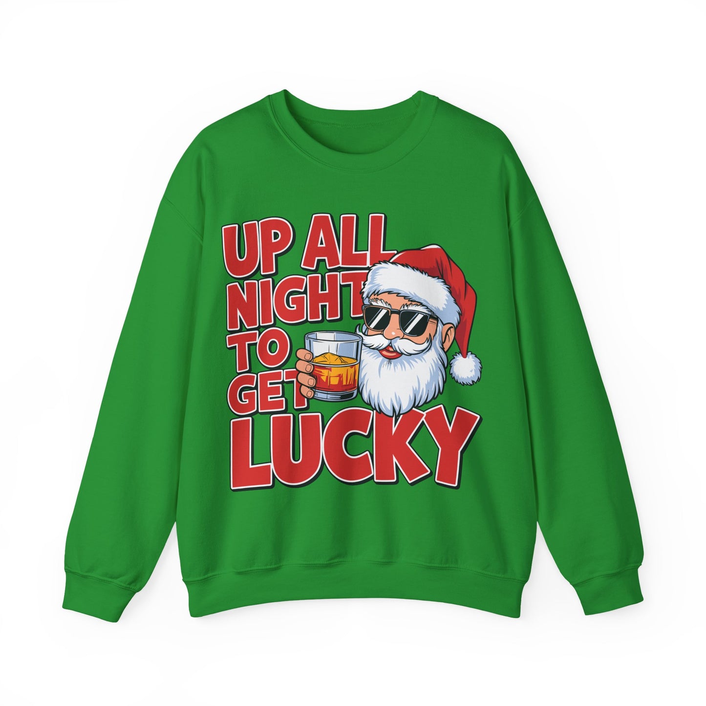 🎅🥃 Up All Night To Get Lucky Sweatshirt – Funny Santa Holiday Pullover for Men