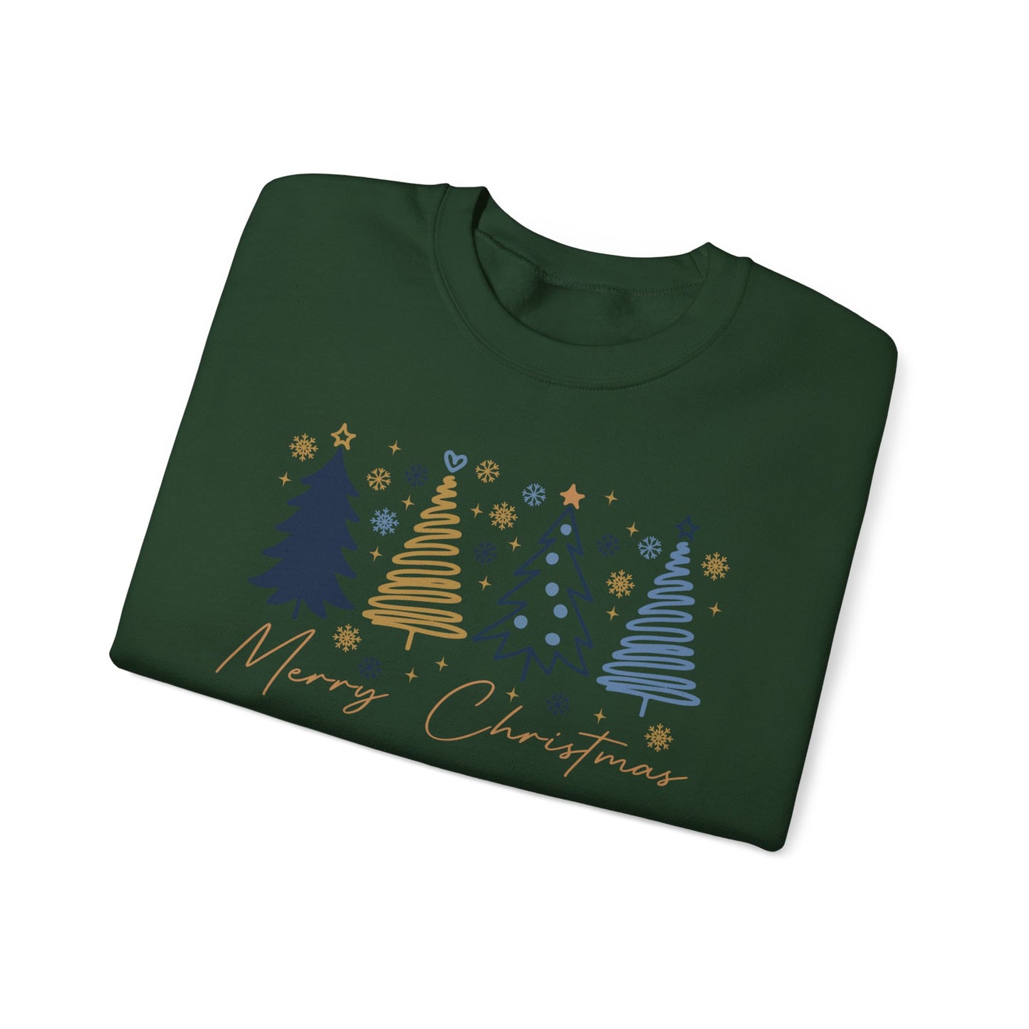 🎄✨ Merry Christmas Sweatshirt – Modern Navy & Gold Holiday Trees ❄️⭐