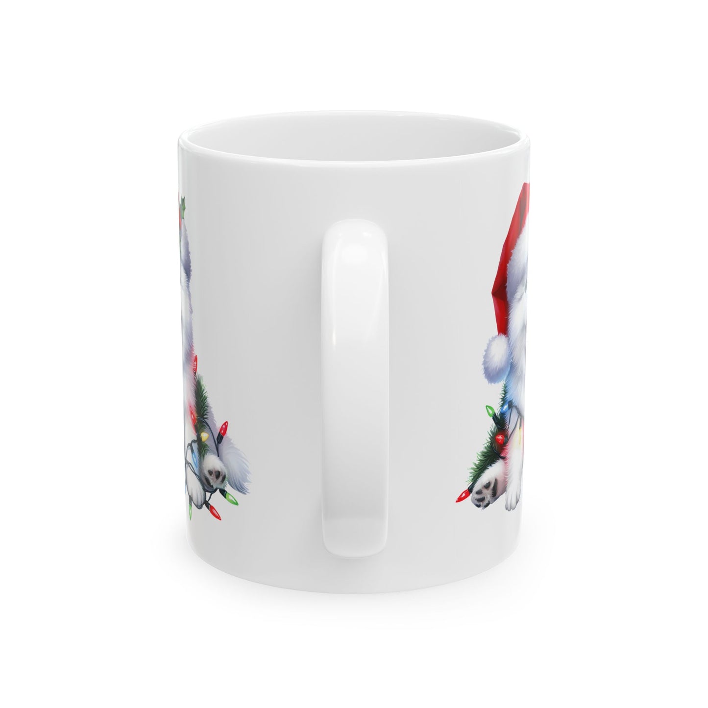 ☃️ American Eskimo Christmas Mug – Fluffy Holiday Cheer in a Santa Hat 🎄
